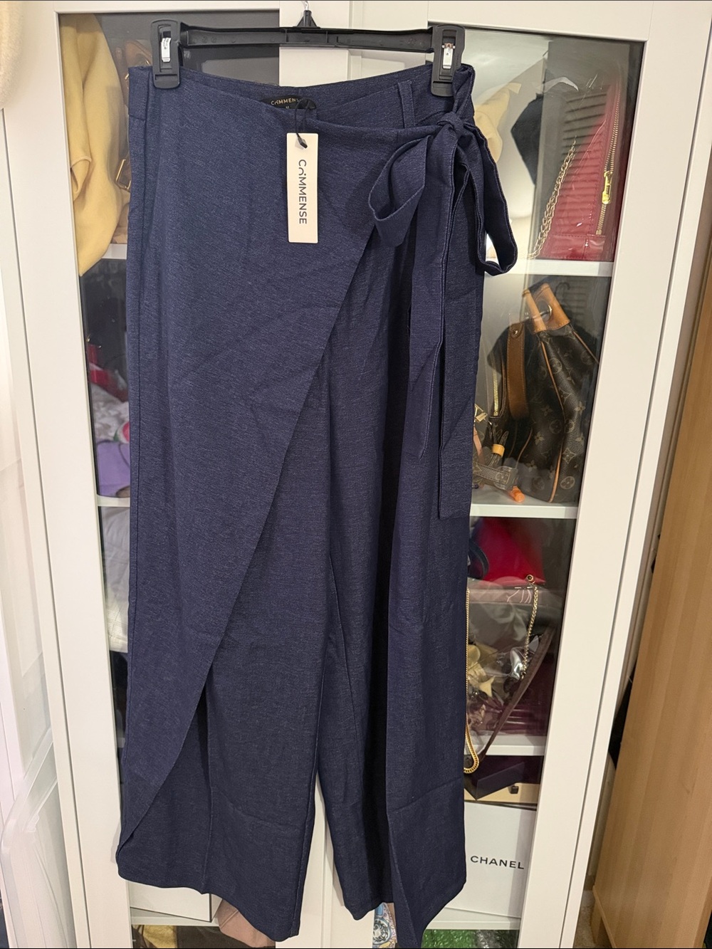 Commense Navy Wrap-Front Wide Leg Pants with Tie